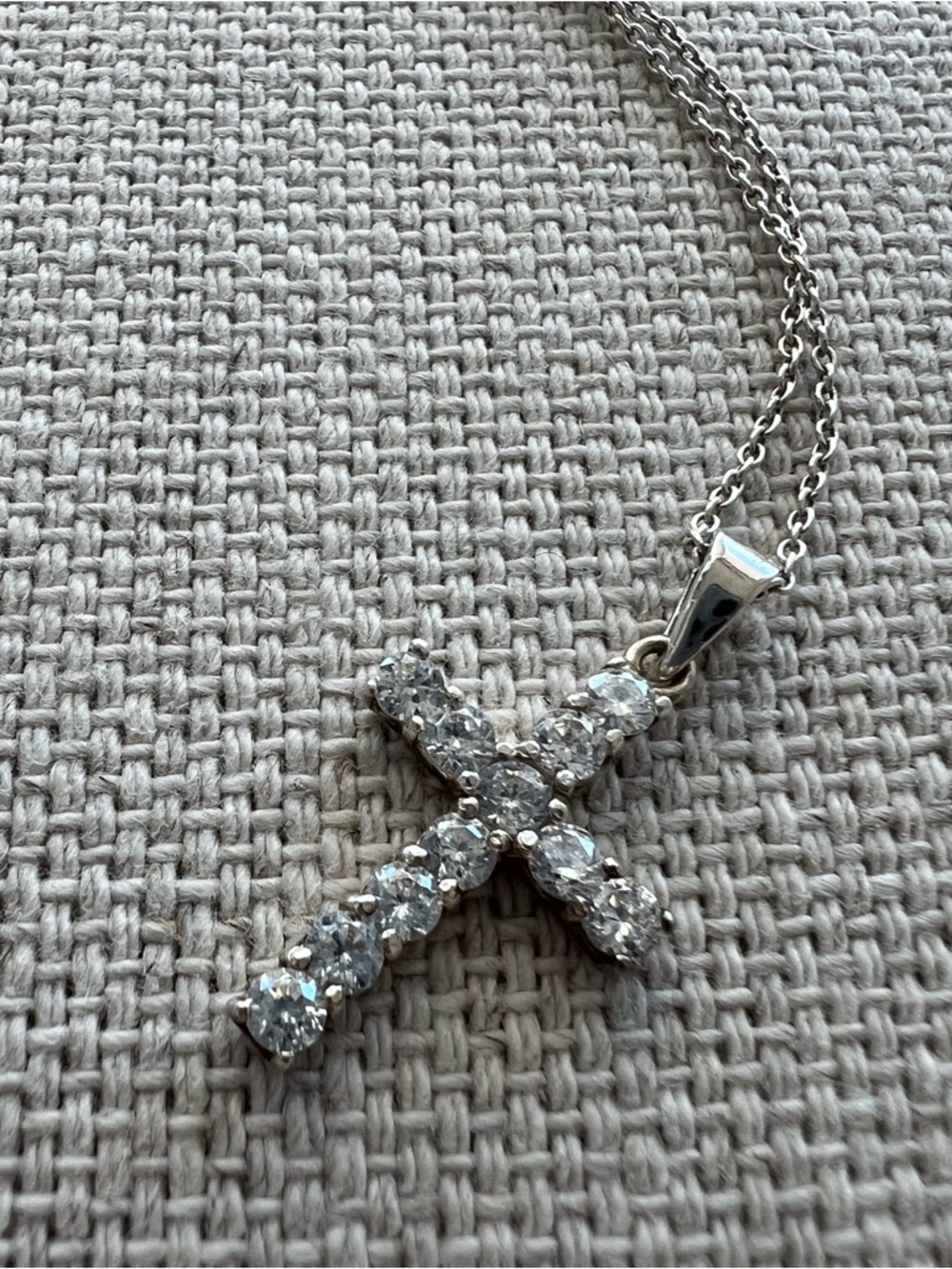 Zirconia Cross Pendant Sterling Silver Chain Necklace